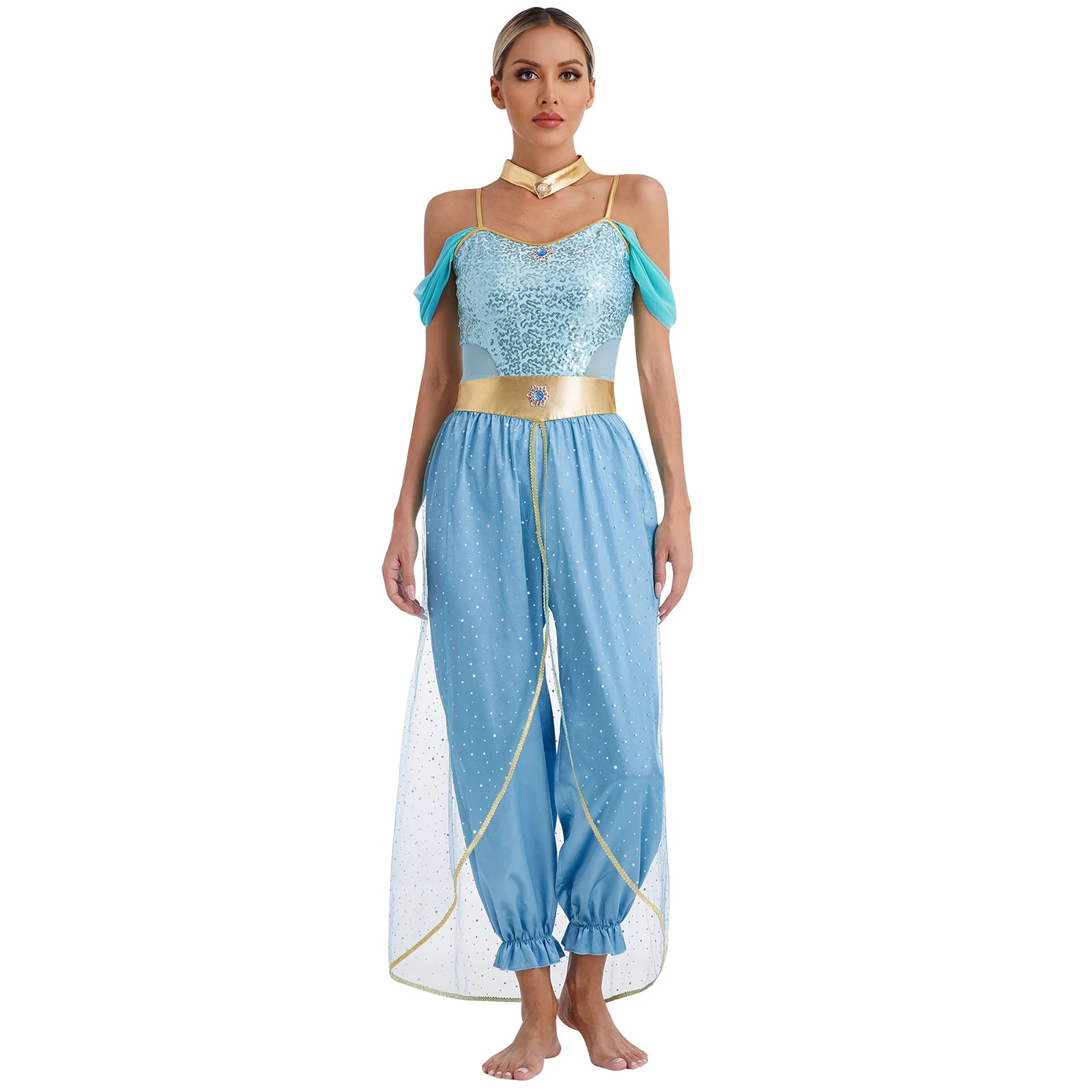 Aladdin Movie: Princess Jasmine and her sisters Costume (Torquoise Princess Jasmine Dress)