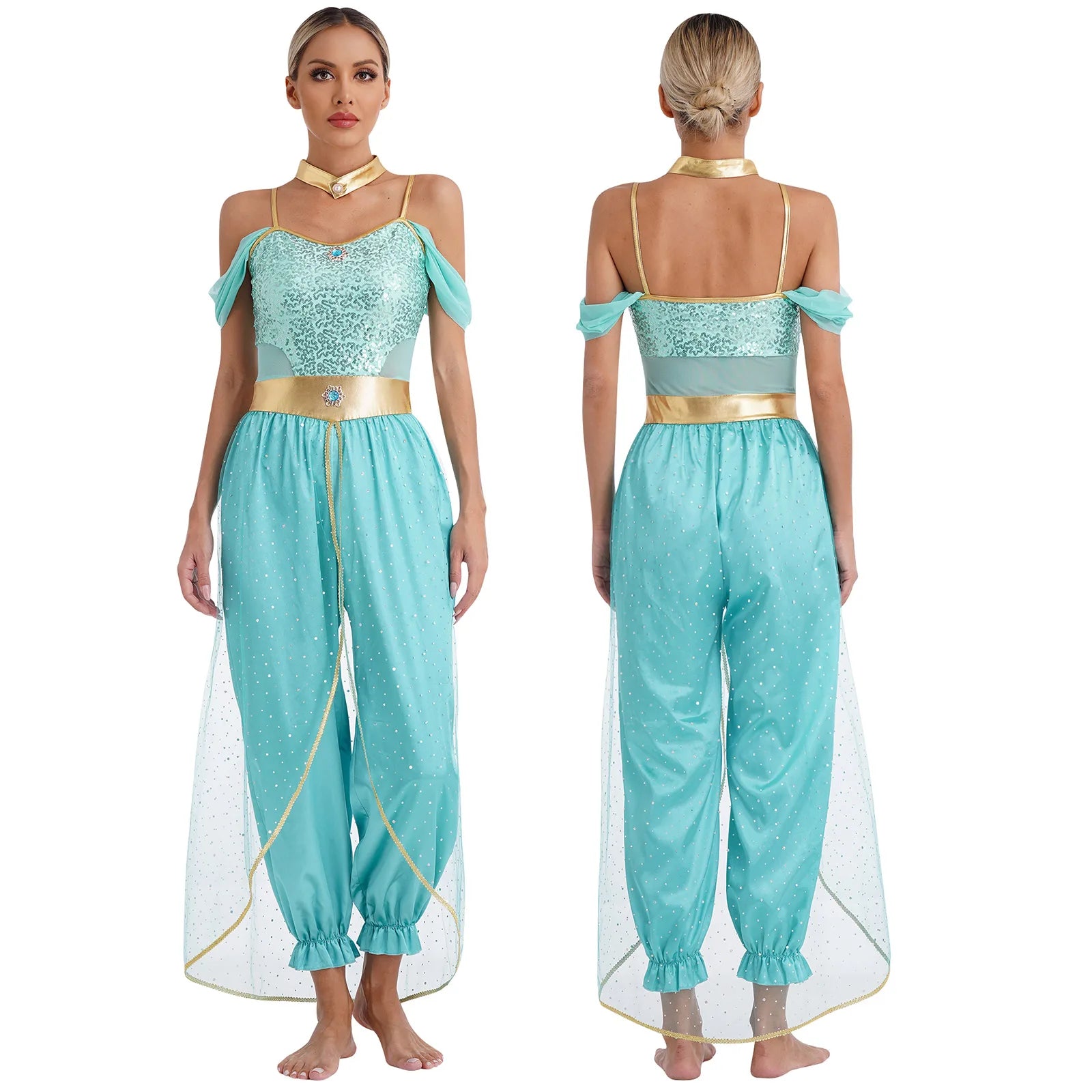 Aladdin Movie: Princess Jasmine and her sisters Costume (Torquoise Princess Jasmine Dress)