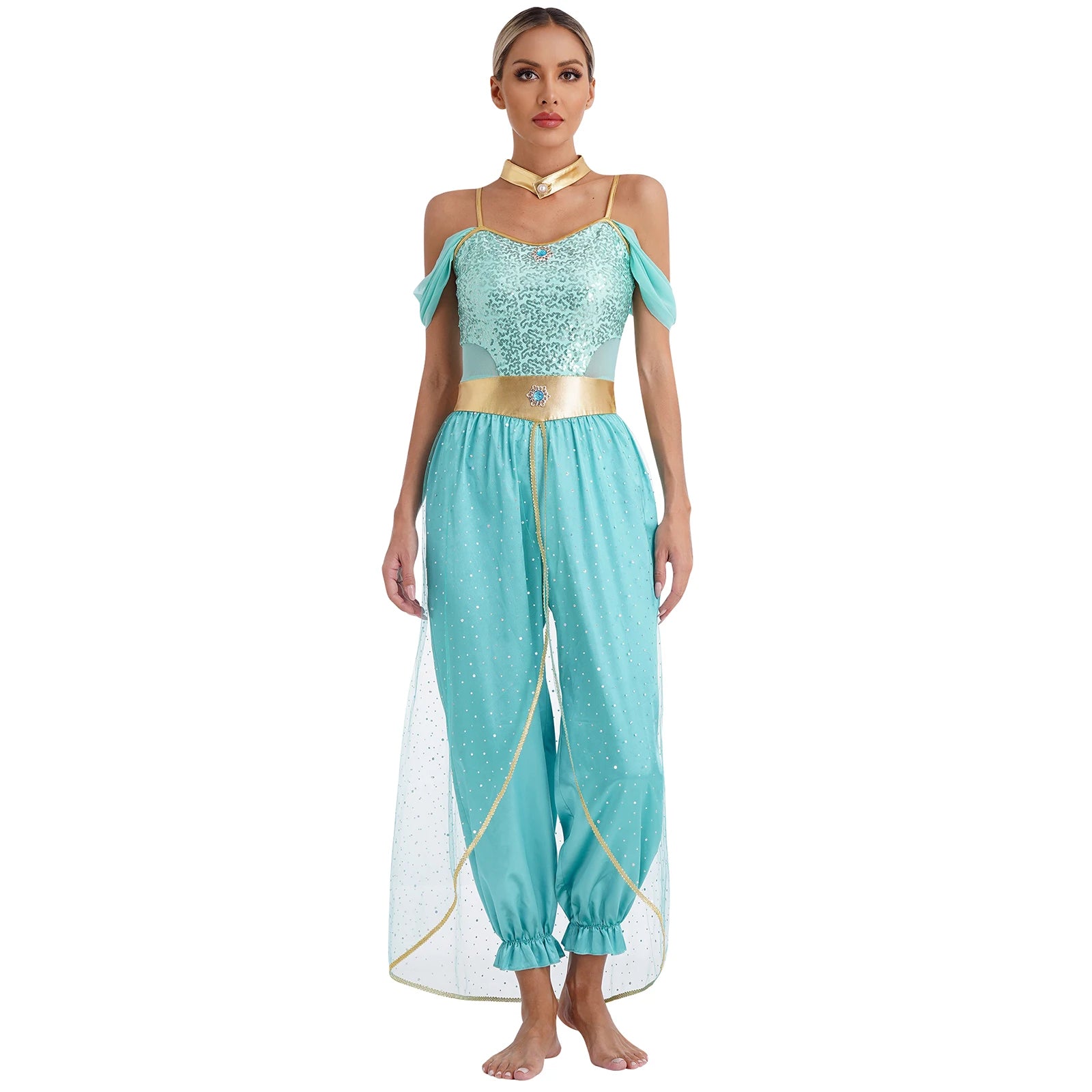 Aladdin Movie: Princess Jasmine and her sisters Costume (Torquoise Princess Jasmine Dress)