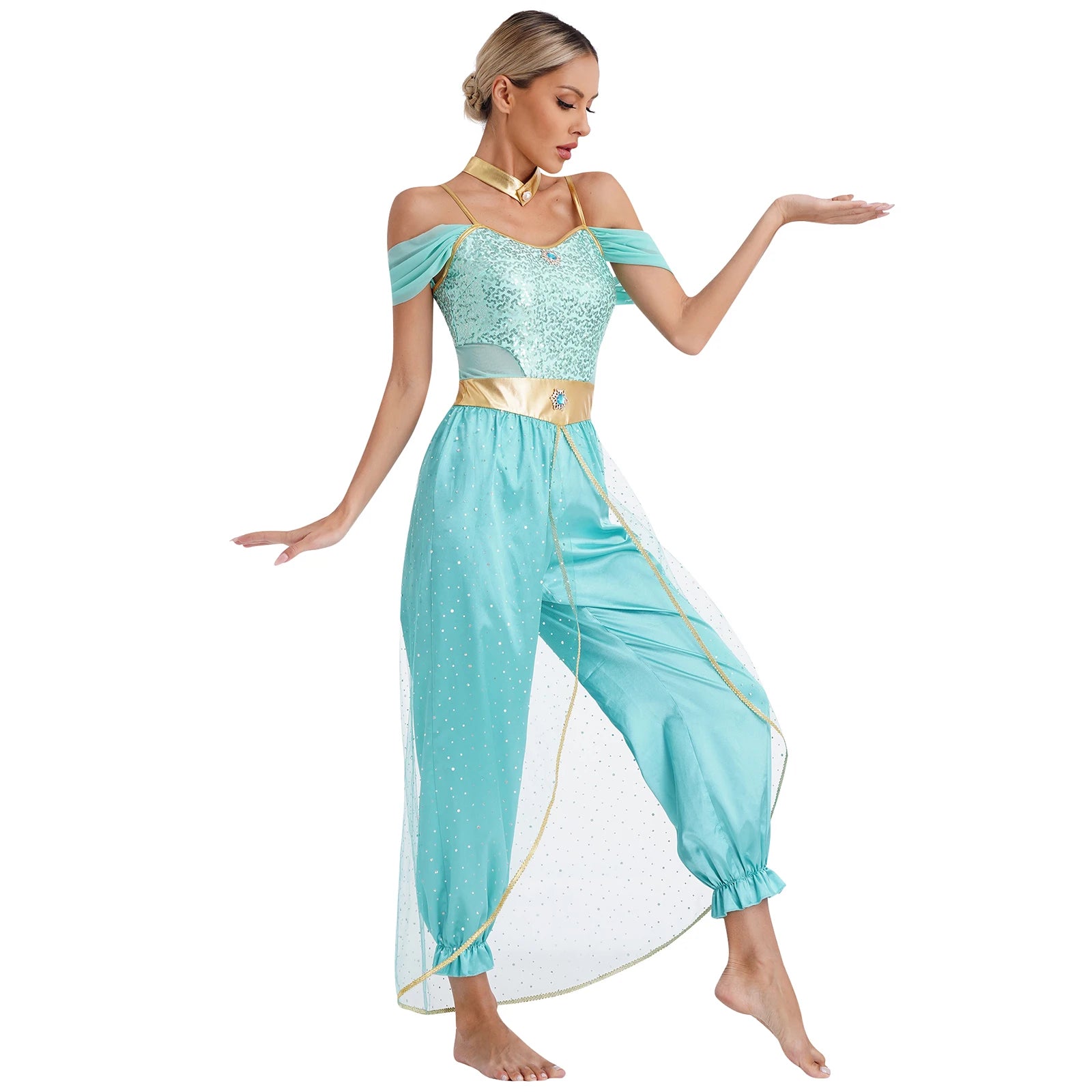 Aladdin Movie: Princess Jasmine and her sisters Costume (Torquoise Princess Jasmine Dress)