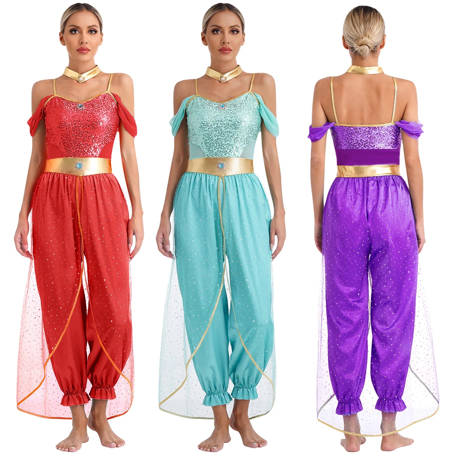 Aladdin Movie: Princess Jasmine and her sisters Costume (Torquoise Princess Jasmine Dress)